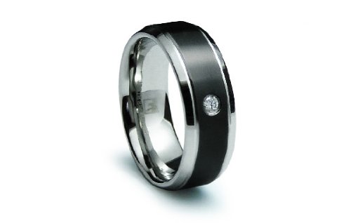 Stainless Steel Ring Flat Center Black PVD with CZ