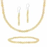 Sterling Silver Genuine Aragonite Stone Bead Beaded Dangle Hook Earrings Stretch Bracelet Necklace 15-19 Jewelry Set