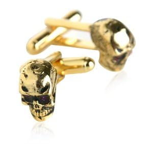 Gold Skull Cufflinks with Red Swarovski Crystal Eyes