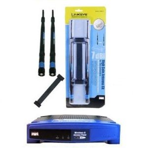 Cisco Linksys Router Antenna / Wifi Antenna comes with two antennas + brace bracket kit for a stronger internet connection signal. 7dbi TNC internet wifi booster antenna network extender. Linksys router high gain wifi internet antenna booster Works with both Wireless-G and Wireless-B devices (Connector Reverse TNC Wireless Internet Antenna Booster). NEWER MODEL OF HGA7T - Item# LINK-TTY