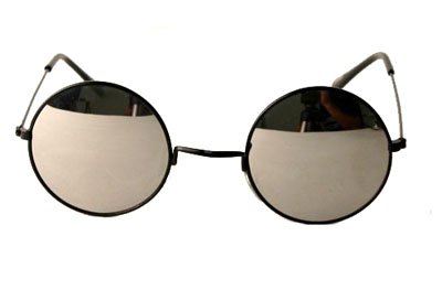 John Lennon Style Sun Glasses Shades Mirror Lens, Black w/ Micro Case