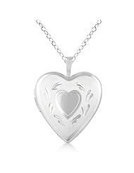 Heart Shaped Photo Locket Pendant w/ Hand Engraving Sterling Silver