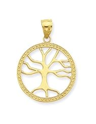 14k Gold Tree of Life in Round Frame Pendant