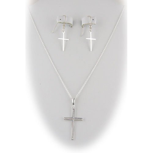 Sterling Silver Border Cross Pendant Earrings Cable Chain 18 inch