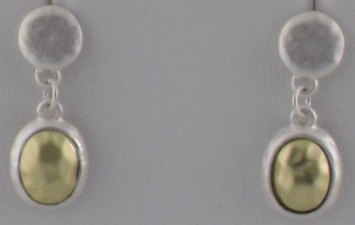 Light Silver Drop Earrings with Gold Tone Inlays