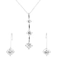 Sterling Silver With Cubic Zirconia 3 Stone Necklace & Round Earring Set - Silver/white ( 18" )