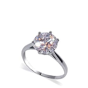 .925 Silver Rhodium Polished Band Solitaire Clear Cubic Zirconia Ring