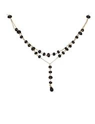 18k Yellow Gold Plated Sterling Silver Genuine Smoky Quartz Double-Layered Drop Bead Y Necklace, 18"
