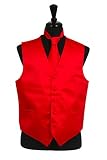 Classy Men's Red Solid Vest, Tie and Hanky 3 Piece Set