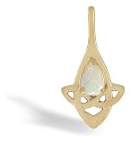 14K Yellow Gold Genuine Pear Opal Celtic Claddagh Pendant