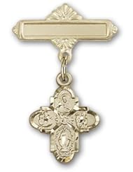 14kt Gold Baby Badge with 4-Way Charm and Polished Badge Pin