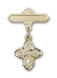 14kt Gold Baby Badge with 4-Way Charm and Polished Badge Pin