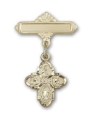 14K Gold Baby Badge with 4-Way Charm and Polished Badge Pin