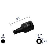 長堀工業:ナック ヘキサゴンレンチソケット ショートタイプ 差込角12.7x対辺5mm 405C 型式:405C