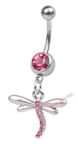 Dainty Dragonfly - Delicate & Cute Jeweled Belly Button Navel Ring PINK