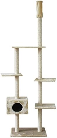 Climbing Ceiling High Cat Tree Tower with Kitty House in Beige