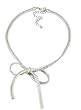 HOT & TRENDY Metal Mesh Bow Statement Necklace - Silver Plated