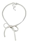 HOT & TRENDY Metal Mesh Bow Statement Necklace - Silver Plated