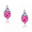 Heart Cut Created Pink Sapphire & Diamond Stud Earrings in White Gold
