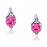White Gold Stud Earrings Created Pink Sapphire Diamond