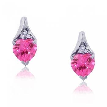 White Gold Stud Earrings Created Pink Sapphire Diamond