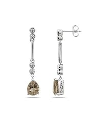 Smokey Quartz & Diamond Dangle Earrings in 14K White Gold