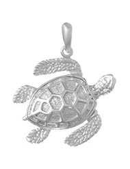 925 Solid Sterling Silver Nautical Necklace Charm Pendant, Sea Turtle Textured Shell
