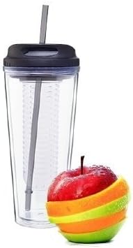 Black Infuser Water Tumbler | Large 20oz Size | FREE Infused Water Recipe Guide* | Create Your Own Flavored Water, Naturally, with Ingredients YOU Choose | The Fun &amp; Healthy Way to Enjoy Your Daily Water.