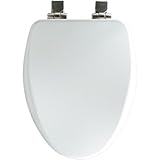 Elongated High Density Molded Wood Toilet Seat with Whisper-Close with Stylish, Secure Brushed-Nickel Easy Clean and Change Hinges with STA-TITE Finish: White