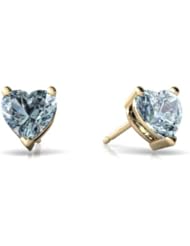 Genuine Aquamarine 14kt Yellow Gold Stud Earrings