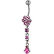 Belly Button Rings Pink Austrian Crystal Dewdrop Flower Dangle Belly Navel Ring Body Jewelry