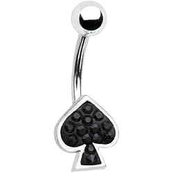 Austrian Crystal Playing Card Black Spade Belly Ring