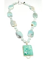 Tanias Treasures "Waters Edge" Necklace, Light Blue Amazonite and Amazonite Drop Pendant, .925 SS, 16"