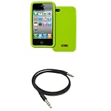 EMPIRE Apple iPhone 4S Neon Green Silicone Skin Case Cover + 3.5mm Male to Male Stereo Auxiliary Cable [EMPIRE Packaging]