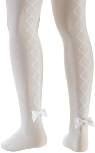 Serlei Kids Girls Microfiber Hold & Stretch Footed Tights with Argyle Design and Bow Detail - White (Size 4-6)
