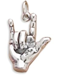 Sterling Silver 3D ASL I Love You Sign Language Charm