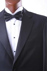Men's Single Breasted Two Button Black Super 150s Tuxedo Flex-Fit Waist