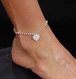 Dangling Heart with Filled with Rhinestone Anklet - Adjustable Length up to 10.5 - #2767