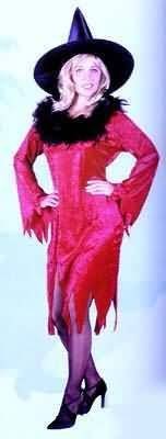 Red, Women Small (5-7) Halloween Witch Costume with Hat