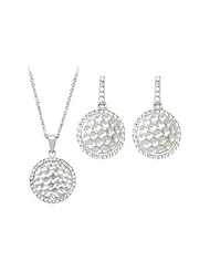 Cubic Zirconia and Sterling Silver Rhodium Plated Necklace with Pair Push Back Earrings Set