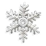 Rhodium Plated Sterling Silver Snowflake Pin/Pendant, 5mm Cubic Zirconia Center, 1 1/4 inch