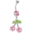 Pink Gem Pearl Cherry Dangle Belly Ring