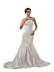 Spring Fall Mermaid Halter Spaghetti Strap Satin Applique Pleated Sequined Beaded  Dress with a Chapel Train 