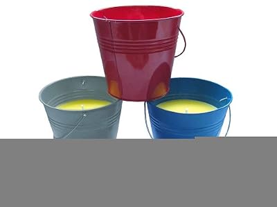 3 Assorted Citronella Candle Color Metal Buckets