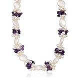 5-13mm Cultured Pearl and Amethyst Torsade Necklace, Sterling Silver, 17