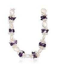 White Freshwater Pearl and Amethyst Torsade Necklace, 17 Inches