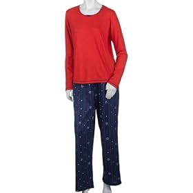 No Nonsense Women's Long Sleeve Top and Snowflake Long Pant Sleepwear Set