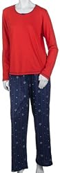 No Nonsense Women's Long Sleeve Top and Snowflake Long Pant Sleepwear Set