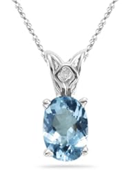0.52-0.78 Cts of 7x5 mm AAA Oval Aquamarine Solitaire Scroll Pendant in 14K White Gold