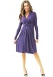 Long Sleeve Shirred V-Neck Knot Front Rayon Jersey Dress